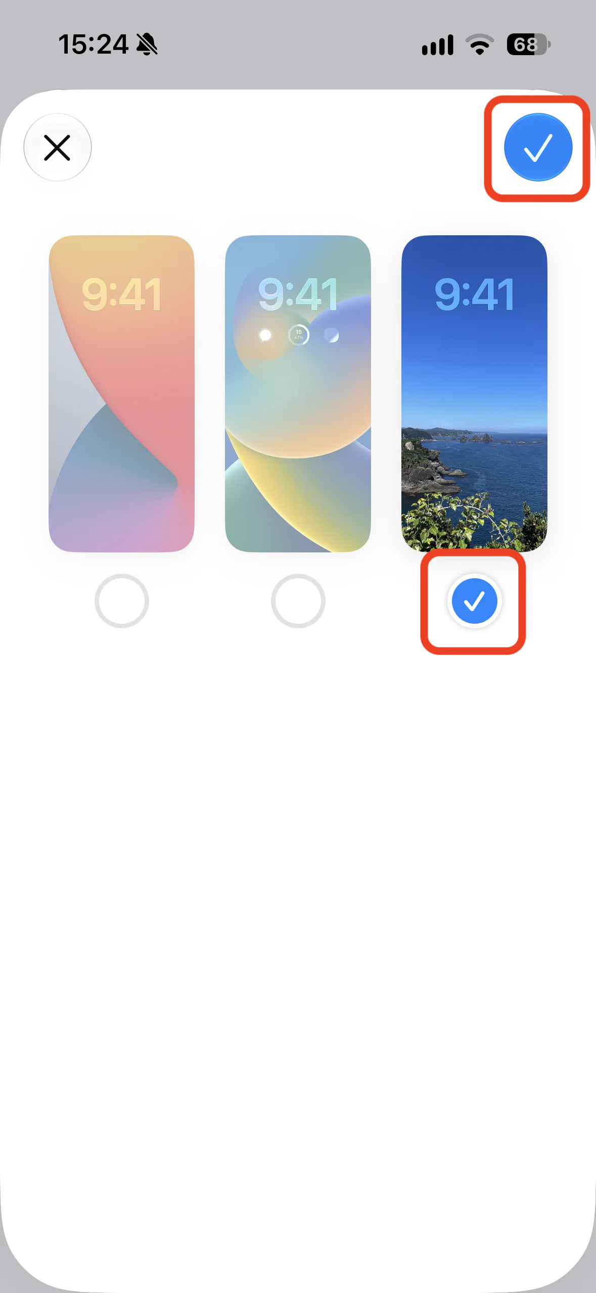 Choose a wallpaper and tap the checkmark