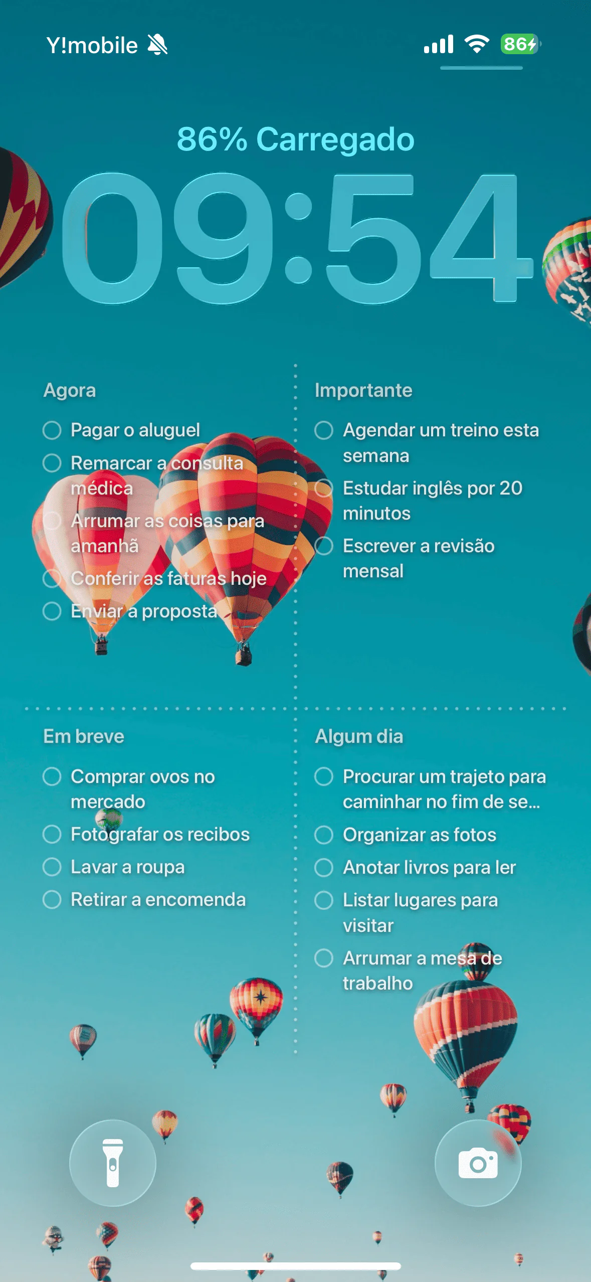 Papel de parede da Tela de Bloqueio mostrando tarefas em quatro quadrantes